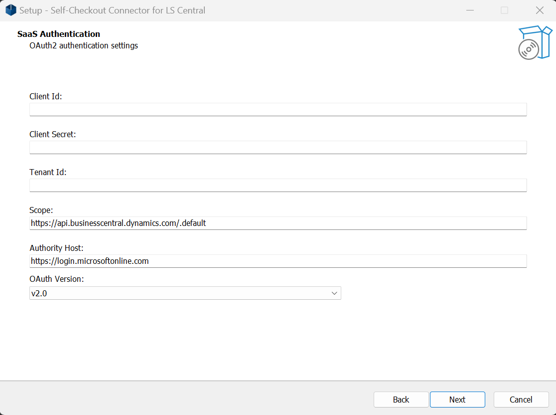 Authentication configuration screen